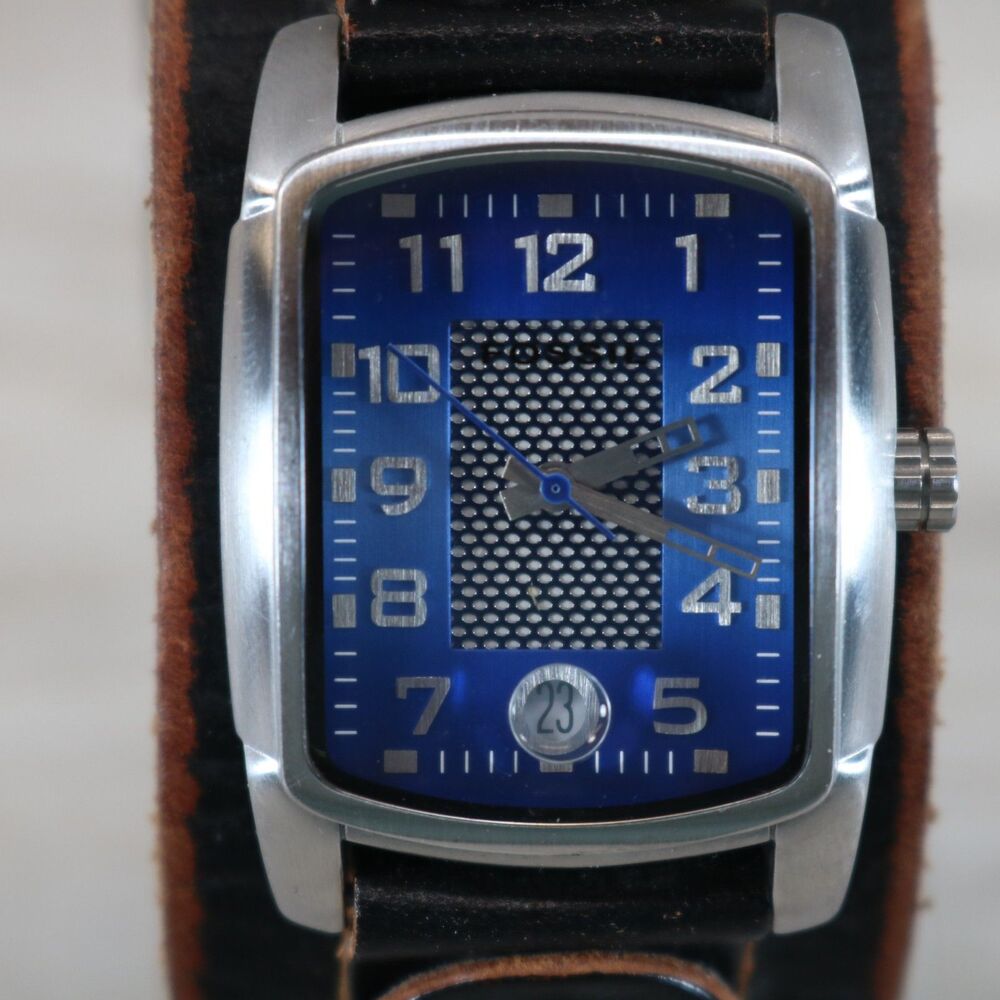 Fossil JR9873 Watch – Pre‑Owned, New Battery, Rectangular, Blue